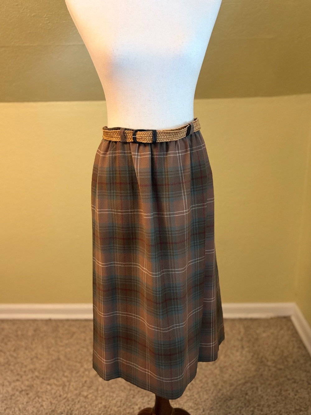 Vintage70s/80s Plaid Skirt Brown & Green Dark Academia Ivy League Worsted Wool
